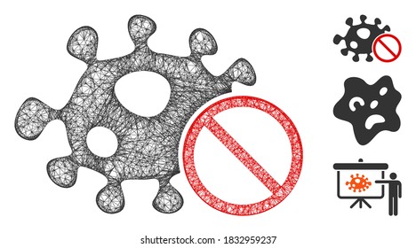 Mesh stop infection polygonal web icon vector illustration. Carcass model is based on stop infection flat icon. Triangle mesh forms abstract stop infection flat model.