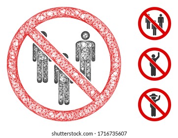 Mesh stop man group polygonal web icon vector illustration. Carcass model is based on stop man group flat icon. Triangle network forms abstract stop man group flat model.