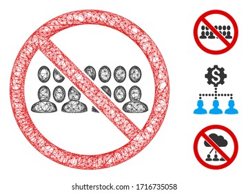 Mesh stop people group polygonal web 2d vector illustration. Carcass model is based on stop people group flat icon. Triangular mesh forms abstract stop people group flat model.