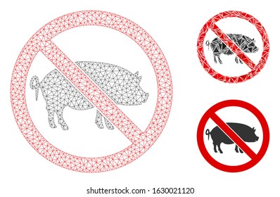 Mesh stop pig model with triangle mosaic icon. Wire carcass triangular mesh of stop pig. Vector mosaic of triangle elements in different sizes, and color tones. Abstract 2d mesh stop pig,