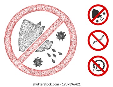 Mesh stop swine flu polygonal web 2d vector illustration. Carcass model is based on stop swine flu flat icon. Triangle mesh forms abstract stop swine flu flat carcass.