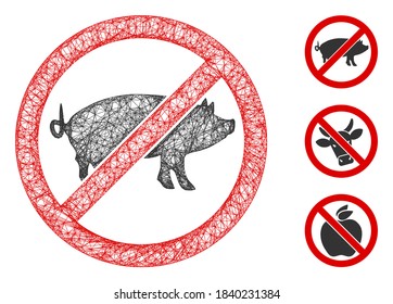 Mesh stop swine polygonal web 2d vector illustration. Carcass model is based on stop swine flat icon. Triangle network forms abstract stop swine flat model.