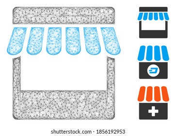 Mesh store polygonal web icon vector illustration. Carcass model is based on store flat icon. Triangular network forms abstract store flat model.
