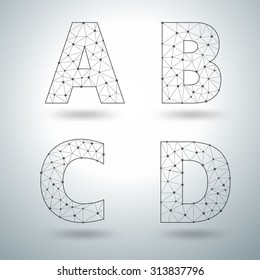 Mesh stylish alphabet letters A B C D, Vector illustration templates design