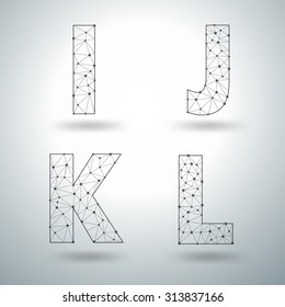 Mesh stylish alphabet letters I J K L, Vector illustration templates design