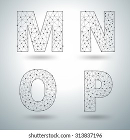 Mesh stylish alphabet letters M N O P, Vector illustration templates design