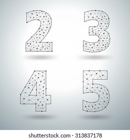 Mesh stylish alphabet letters numbers 2 3 4 5, Vector illustration templates design