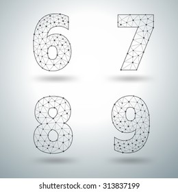 Mesh stylish alphabet letters numbers 6 7 8 9, Vector illustration templates design