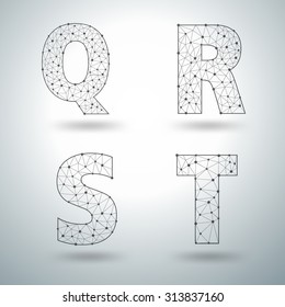 Mesh stylish alphabet letters Q R S T, Vector illustration templates design