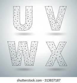 Mesh stylish alphabet letters U V W X, Vector illustration templates design