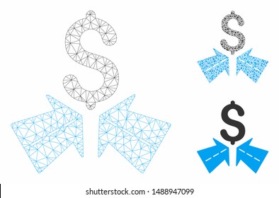 Mesh success roads model with triangle mosaic icon. Wire frame triangular mesh of success roads. Vector mosaic of triangle parts in different sizes, and color tints. Abstract flat mesh success roads,