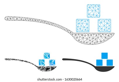 Mesh sugar spoon model with triangle mosaic icon. Wire frame polygonal mesh of sugar spoon. Vector mosaic of triangles in various sizes, and color hues. Abstract flat mesh sugar spoon,