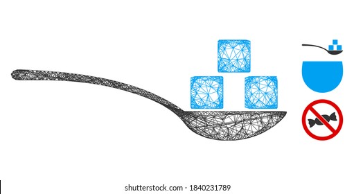 Mesh sugar spoon polygonal web icon vector illustration. Carcass model is created from sugar spoon flat icon. Triangular network forms abstract sugar spoon flat model.