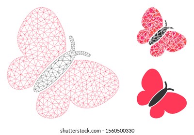 Mesh summerbird model with triangle mosaic icon. Wire carcass polygonal mesh of summerbird. Vector collage of triangle elements in various sizes, and color tinges. Abstract 2d mesh summerbird,