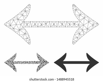 Mesh swap horizontally model with triangle mosaic icon. Wire frame triangular mesh of swap horizontally. Vector collage of triangle elements in variable sizes, and color tinges.