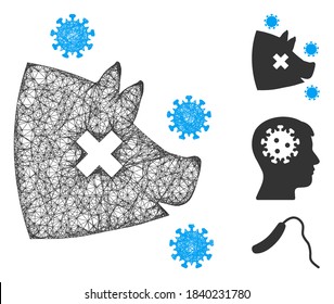 Mesh swine flu polygonal web icon vector illustration. Carcass model is based on swine flu flat icon. Triangle mesh forms abstract swine flu flat carcass.