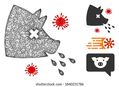 Mesh swine flu polygonal web icon vector illustration. Carcass model is based on swine flu flat icon. Triangle network forms abstract swine flu flat carcass.