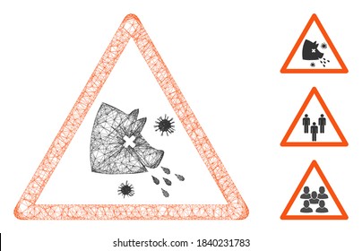 Mesh swine flu warning polygonal web icon vector illustration. Abstraction is based on swine flu warning flat icon. Triangular network forms abstract swine flu warning flat carcass.