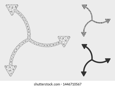 Mesh swirl arrows model with triangle mosaic icon. Wire frame polygonal mesh of swirl arrows. Vector mosaic of triangle elements in variable sizes, and color tones. Abstract flat mesh swirl arrows,