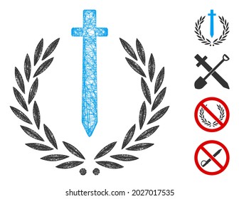 Ilustración vectorial del icono de la espada de malla emblema de la web. El modelo se basa en el icono plano del emblema del honor de la espada. La malla forma un modelo plano abstracto de honor de espada emblema.