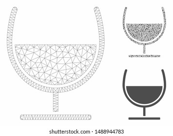 Mesh syrup glass model with triangle mosaic icon. Wire frame polygonal network of syrup glass. Vector mosaic of triangle elements in various sizes, and color tinges. Abstract 2d mesh syrup glass,