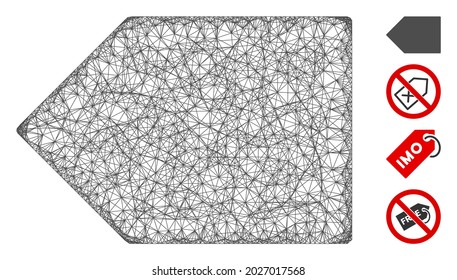 Ilustración vectorial de icono web de etiquetas de malla. El modelo se basa en el icono plano de etiqueta. Modelo plano de etiquetas abstractas de formularios de red. Red de línea plana con marco de cable aislada en un fondo blanco. Se agregan iconos de bonificación.