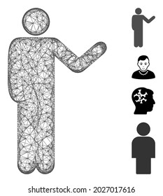 Mesh sprechenden Mann Web-Symbol Vektorgrafik. Carcass-Modell basiert auf sprechendem Mann flach Symbol. Netzwerk bildet abstrakte Gesprächspartner flach Modell.