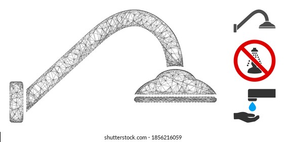 Mesh tap mixer polygonal web 2d vector illustration. Model is based on tap mixer flat icon. Triangle network forms abstract tap mixer flat model.