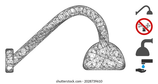 Mesh tap mixer web icon vector illustration. Carcass model is based on tap mixer flat icon. Network forms abstract tap mixer flat carcass. Wire frame flat line network isolated on a white background.