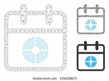 Mesh target day model with triangle mosaic icon. Wire frame triangular mesh of target day. Vector mosaic of triangle parts in different sizes, and color hues. Abstract flat mesh target day,