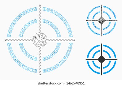 Mesh target model with triangle mosaic icon. Wire carcass polygonal mesh of target. Vector mosaic of triangle parts in different sizes, and color hues. Abstract 2d mesh target,