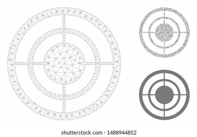 Mesh target model with triangle mosaic icon. Wire frame polygonal mesh of target. Vector mosaic of triangle parts in various sizes, and color hues. Abstract flat mesh target,