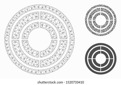 Mesh target model with triangle mosaic icon. Wire carcass polygonal mesh of target. Vector mosaic of triangles in variable sizes, and color shades. Abstract flat mesh target, designed with triangles.