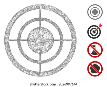 Mesh target web 2d vector illustration. Carcass model is based on target flat icon. Network forms abstract target flat model. Wire frame flat web network isolated on a white background.