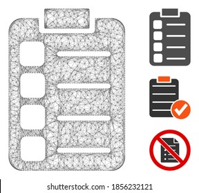 Mesh tasks polygonal web 2d vector illustration. Carcass model is based on tasks flat icon. Triangular mesh forms abstract tasks flat model.