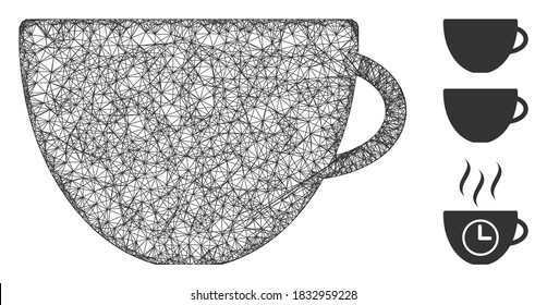 Mesh tea cup polygonal web icon vector illustration. Abstraction is based on tea cup flat icon. Triangular mesh forms abstract tea cup flat carcass.