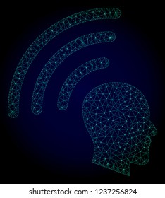 Mesh telepathy waves polygonal illustration. Abstract mesh lines, triangles and points on dark background with telepathy waves.