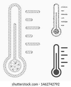 Mesh temperature model with triangle mosaic icon. Wire frame triangular network of temperature. Vector collage of triangle elements in different sizes, and color tinges.