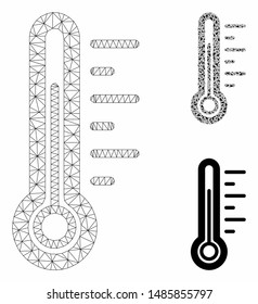Mesh temperature model with triangle mosaic icon. Wire frame polygonal network of temperature. Vector mosaic of triangle parts in variable sizes, and color tinges. Abstract 2d mesh temperature,