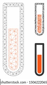 Mesh test tube model with triangle mosaic icon. Wire frame triangular mesh of test tube. Vector mosaic of triangles in various sizes, and color hues. Abstract flat mesh test tube,