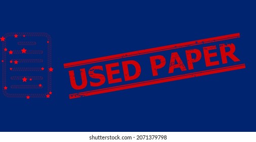 Mesh text page polygonal icon vector illustration, and red USED PAPER dirty stamp. Carcass model is created from text page flat icon, with stars and triangle mesh.