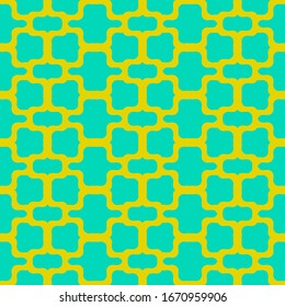 Mesh texture. Bright colorful vector seamless pattern. Simple geometric ornament, illustration of net, lattice, grid, weave. Abstract repeat background in vibrant colors, neon turquoise and yellow