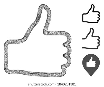Mesh thumb up polygonal web icon vector illustration. Abstraction is created from thumb up flat icon. Triangle mesh forms abstract thumb up flat carcass.