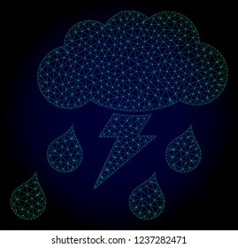 Mesh thunderstorm polygonal illustration. Abstract mesh lines, triangles and points on dark background with thunderstorm.
