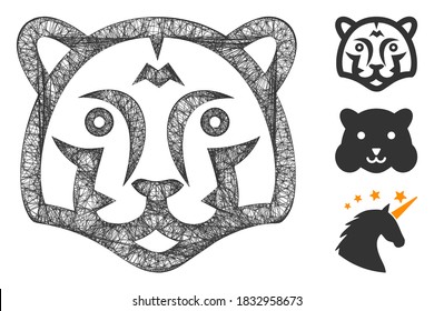 Mesh tiger head polygonal web icon vector illustration. Carcass model is based on tiger head flat icon. Triangle net forms abstract tiger head flat carcass.