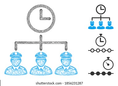 Mesh time army polygonal web icon vector illustration. Carcass model is based on time army flat icon. Triangle network forms abstract time army flat carcass.