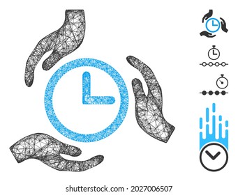 Mesh time care web icon vector illustration. Carcass model is based on time care flat icon. Mesh forms abstract time care flat carcass. wireframe flat web network isolated on a white background.