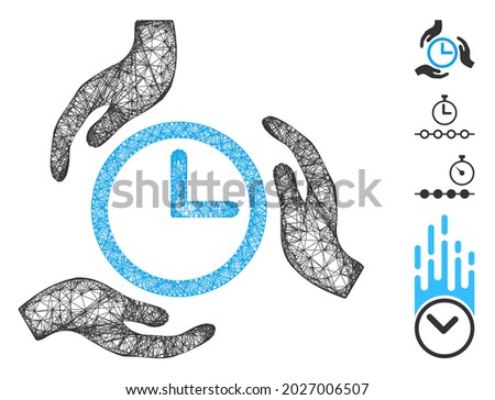 Mesh time care web icon vector illustration. Carcass model is based on time care flat icon. Mesh forms abstract time care flat carcass. wireframe flat web network isolated on a white background.