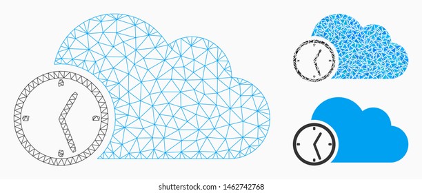 Mesh time model with triangle mosaic icon. Wire frame triangular mesh of time. Vector mosaic of triangles in various sizes, and color tints. Abstract 2d mesh time, designed with triangular grid.
