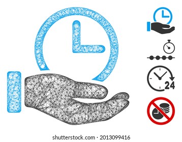 Mesh time service web symbol vector illustration. Model is based on time service flat icon. Network forms abstract time service flat model. wireframe 2D web network isolated on a white background.